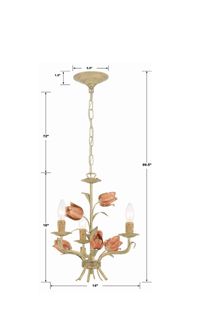 ##Antique Hardware## Southport 3 Light Sage Rose Mini Chandelier