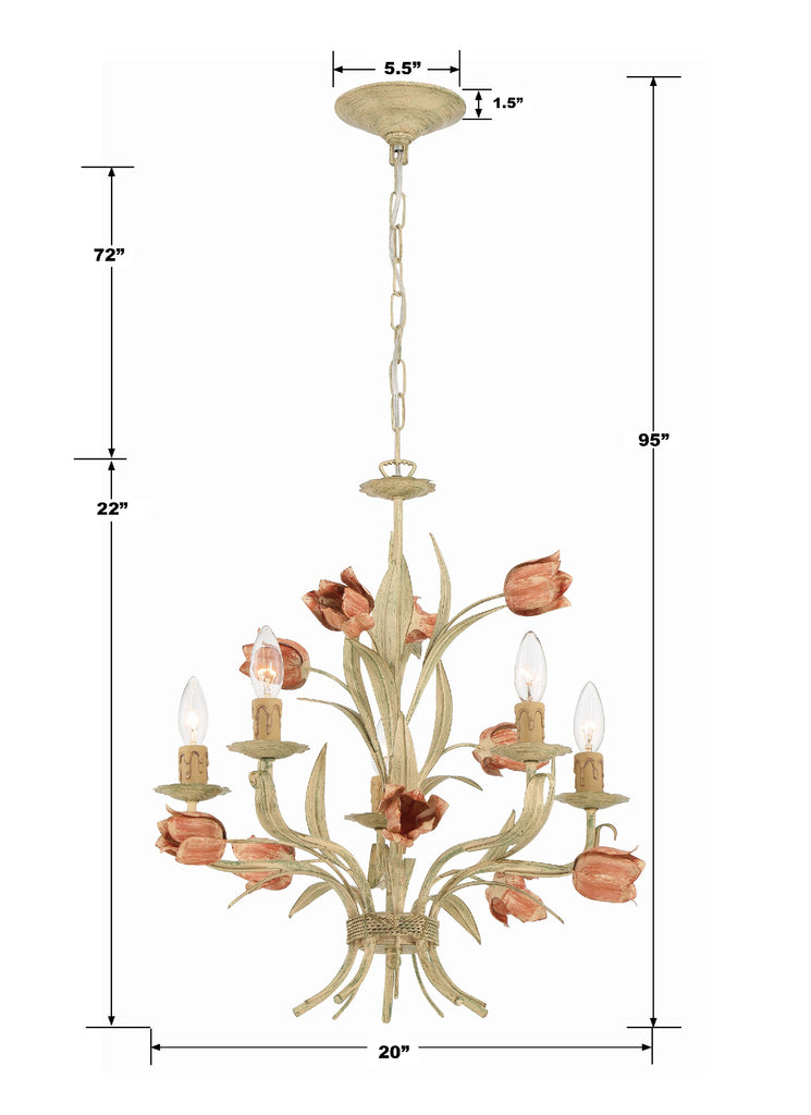 ##Antique Hardware## Southport 5 Light Sage Rose Chandelier