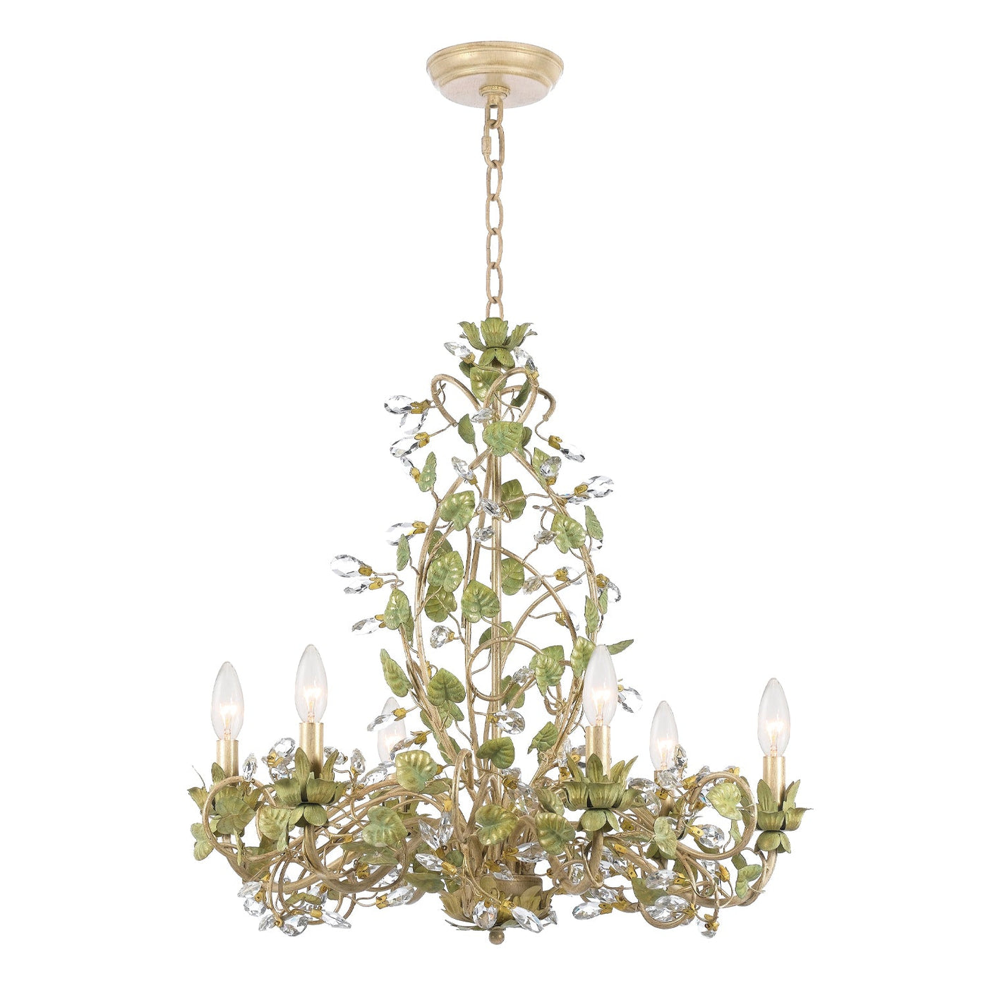 ##Antique Hardware## Josie 6 Light Champagne Green Tea Chandelier