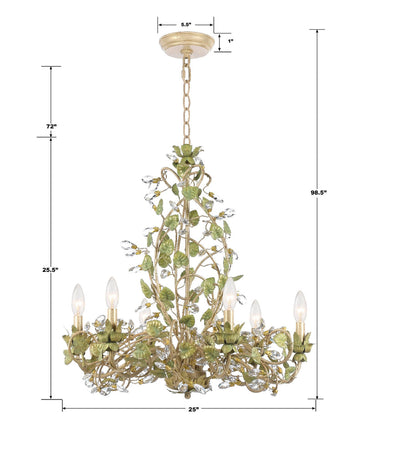 ##Antique Hardware## Josie 6 Light Champagne Green Tea Chandelier