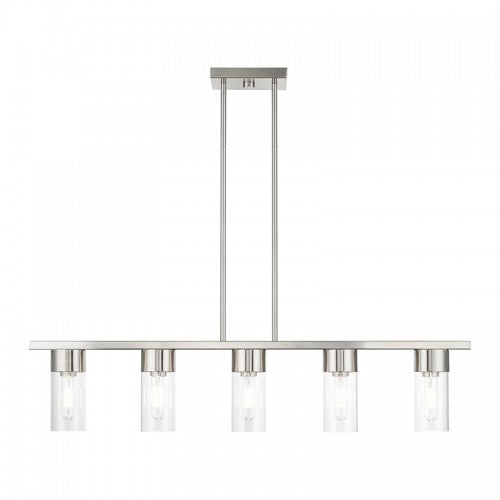 ##Antique Hardware## 5 Light Brushed Nickel Linear Chandelier