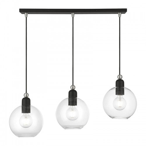 ##Antique Hardware## 3 Light Black with Brushed Nickel Accents Sphere Linear Chandelier