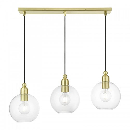 ##Antique Hardware## 3 Light Satin Brass Sphere Linear Chandelier