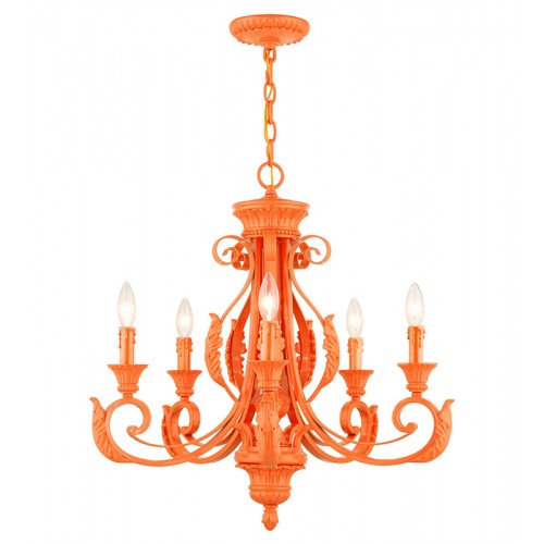 ##Antique Hardware## 5 Light Shiny Orange Chandelier