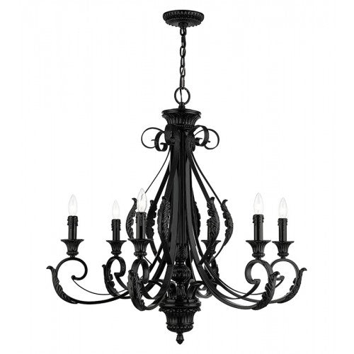 ##Antique Hardware## 6 Light Shiny Black Large Chandelier