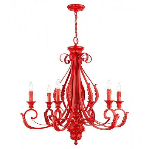 ##Antique Hardware## 6 Light Shiny Red Large Chandelier