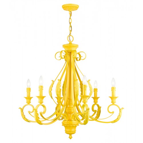 ##Antique Hardware## 6 Light Shiny Yellow Large Chandelier