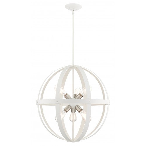 ##Antique Hardware## 6 Light Textured White with Brushed Nickel Finish Cluster Pendant Chandelier