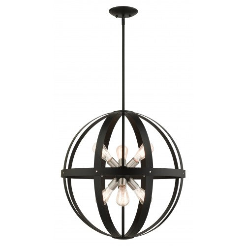 ##Antique Hardware## 6 Light Textured Black Pendant Chandelier