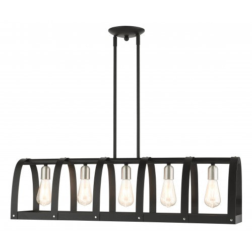 ##Antique Hardware## 5 Light Textured Black Linear Chandelier