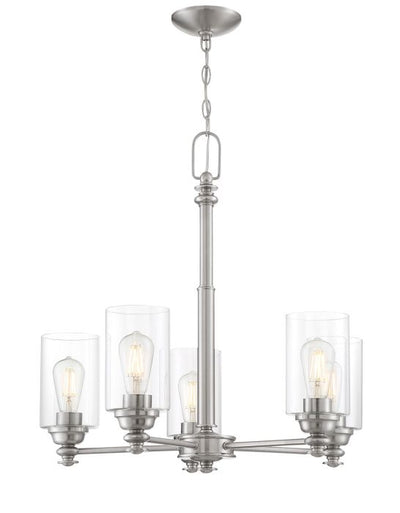 ##Antique Hardware## Dardyn 5 Light Chandelier in Brushed Polished Nickel (Clear Glass)