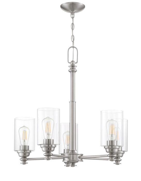 ##Antique Hardware## Dardyn 5 Light Chandelier in Brushed Polished Nickel (Clear Glass)