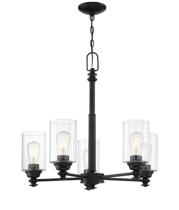 ##Antique Hardware## Dardyn 5 Light Chandelier in Flat Black (Clear Glass)