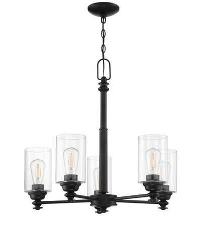 ##Antique Hardware## Dardyn 5 Light Chandelier in Flat Black (Clear Glass)