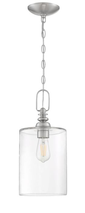 ##Antique Hardware## Dardyn 1 Light Mini Pendant in Brushed Polished Nickel (Clear Glass)