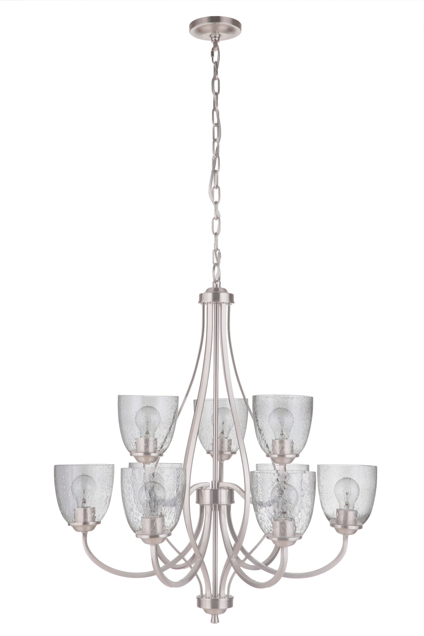 ##Antique Hardware## Serene 9 Light Chandelier in Brushed Polished Nickel