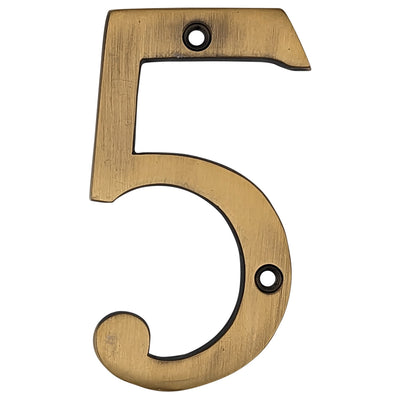 Open Box Sale Item 4 Inch Tall House Number 5 (Antique Brass Finish)