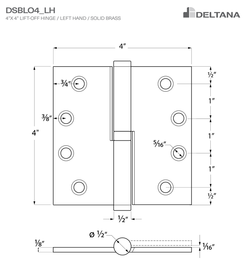 4 Inch x 4 Inch Solid Brass Lift-Off Hinge (Several Finishes Available)