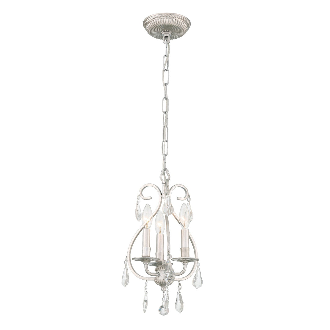 ##Antique Hardware## Ashton 3 Light Hand Cut Crystal Olde Silver Mini Chandelier