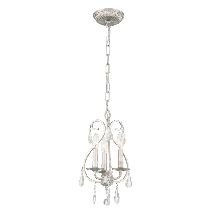 ##Antique Hardware## Ashton 3 Light Hand Cut Crystal Olde Silver Mini Chandelier