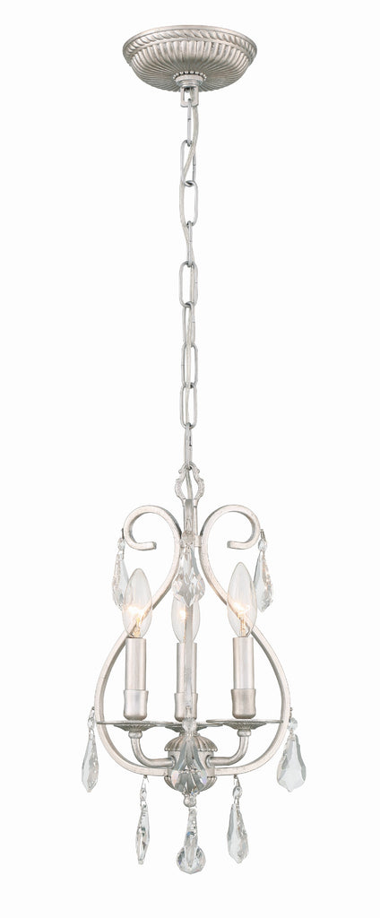 ##Antique Hardware## Ashton 3 Light Hand Cut Crystal Olde Silver Mini Chandelier