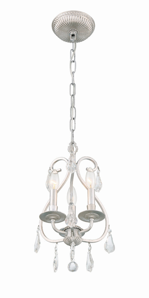 ##Antique Hardware## Ashton 3 Light Hand Cut Crystal Olde Silver Mini Chandelier