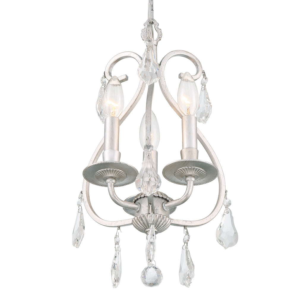 ##Antique Hardware## Ashton 3 Light Hand Cut Crystal Olde Silver Mini Chandelier