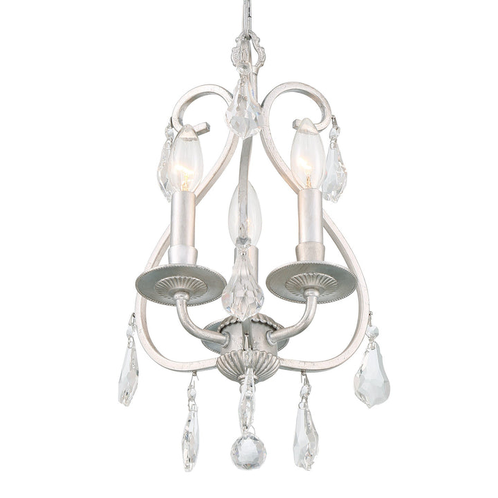 ##Antique Hardware## Ashton 3 Light Hand Cut Crystal Olde Silver Mini Chandelier