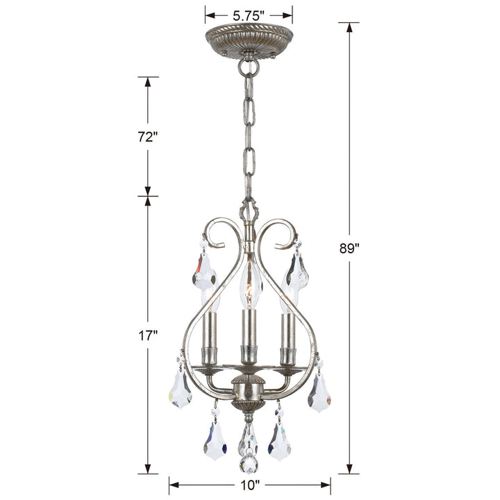 ##Antique Hardware## Ashton 3 Light Hand Cut Crystal Olde Silver Mini Chandelier
