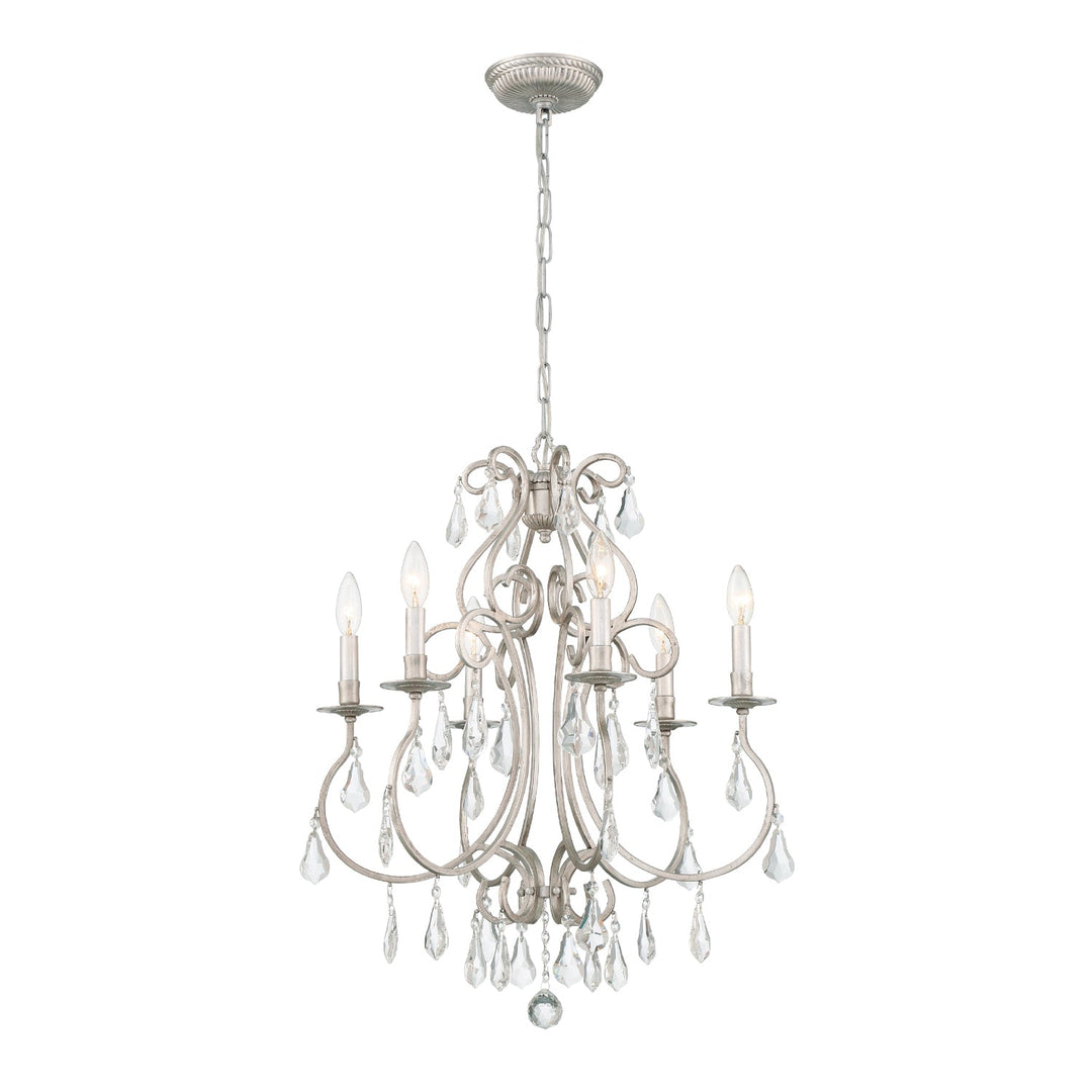 ##Antique Hardware## Ashton 6 Light Hand Cut Crystal Olde Silver Chandelier