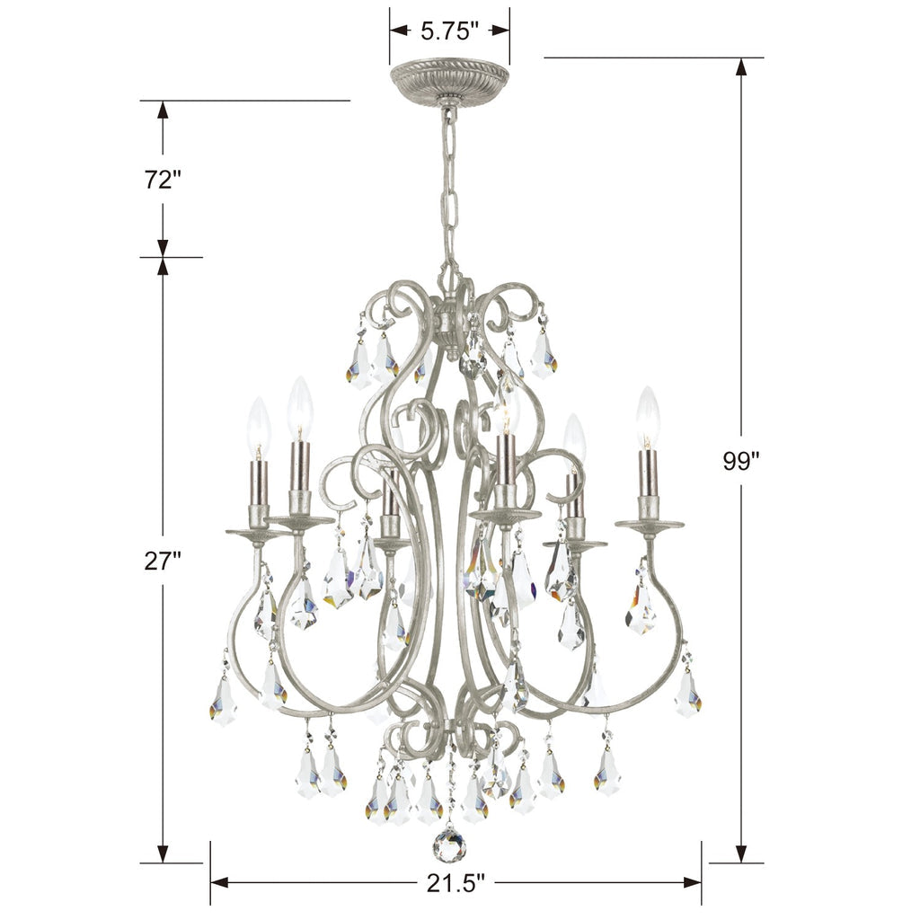 ##Antique Hardware## Ashton 6 Light Hand Cut Crystal Olde Silver Chandelier