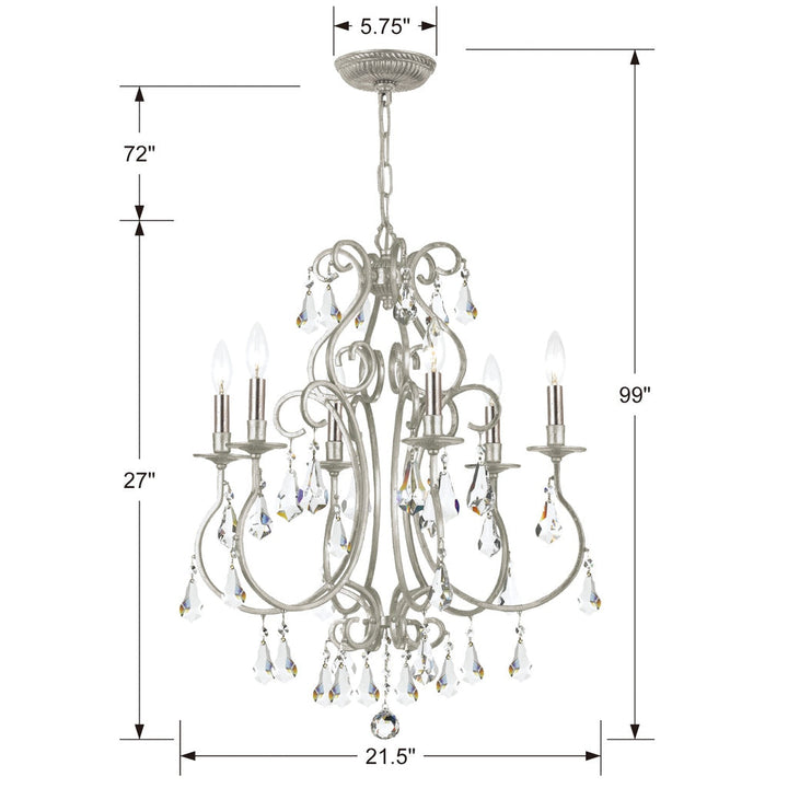 ##Antique Hardware## Ashton 6 Light Hand Cut Crystal Olde Silver Chandelier