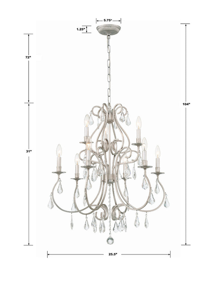 ##Antique Hardware## Ashton 9 Light Hand Cut Crystal Olde Silver Chandelier