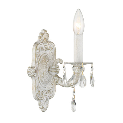 ##Antique Hardware## Paris Market 1 Light Swarovski Strass Crystal Antique White Sconce