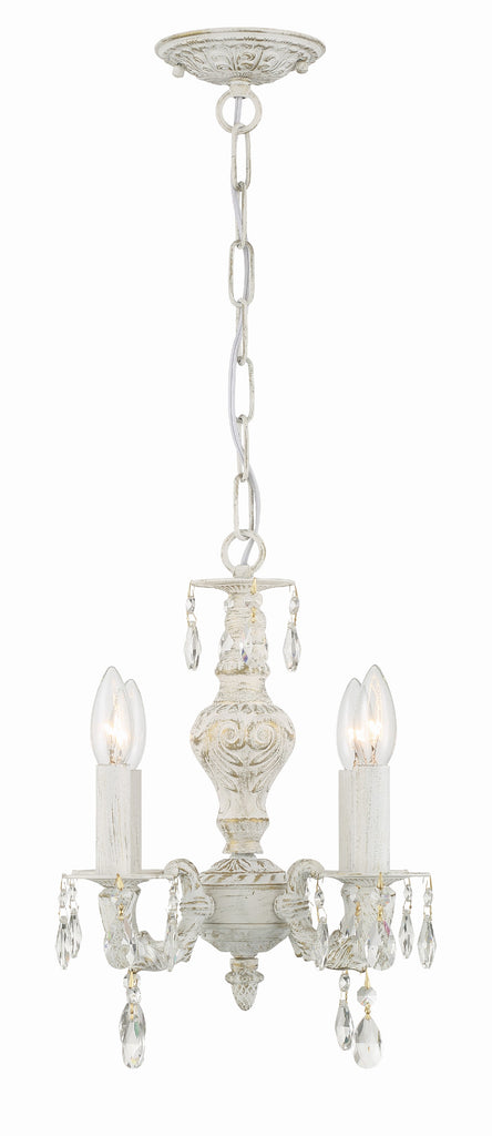 ##Antique Hardware## Paris Market 4 Light Clear Crystal Antique White Mini Chandelier