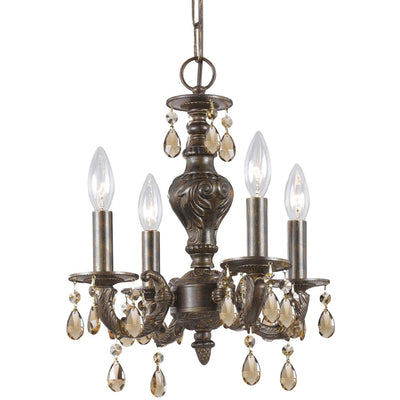 ##Antique Hardware## Paris Market 4 Light Spectra Crystal Venetian Bronze Mini Chandelier