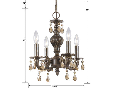 ##Antique Hardware## Paris Market 4 Light Spectra Crystal Venetian Bronze Mini Chandelier