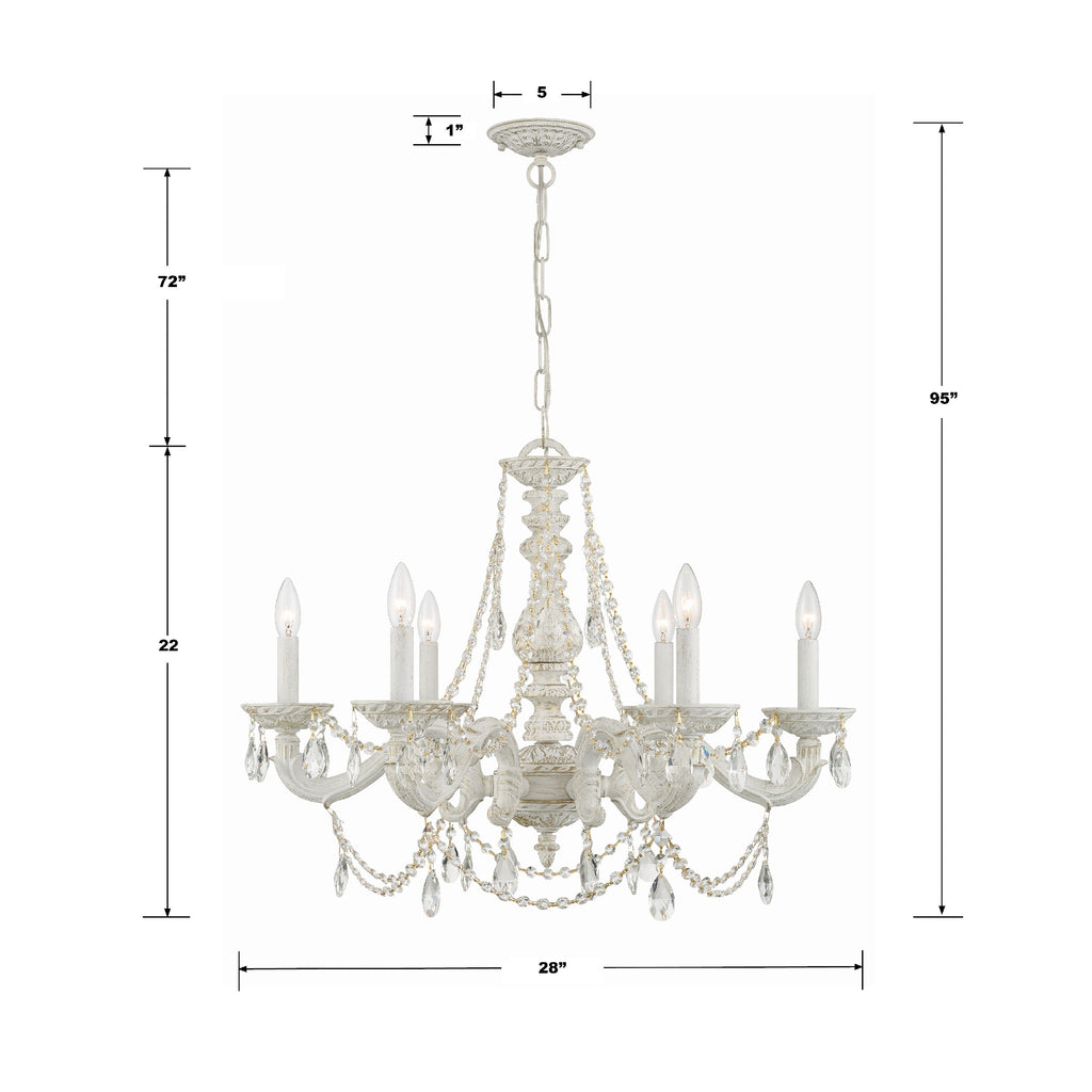 ##Antique Hardware## Paris Market 6 Light Clear Italian Crystal Antique White Chandelier