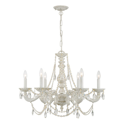 ##Antique Hardware## Paris Market 6 Light Clear Crystal Antique White Chandelier