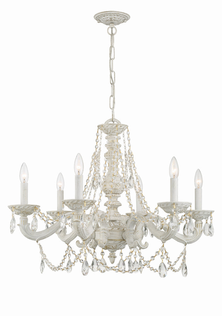 ##Antique Hardware## Paris Market 6 Light Clear Crystal Antique White Chandelier