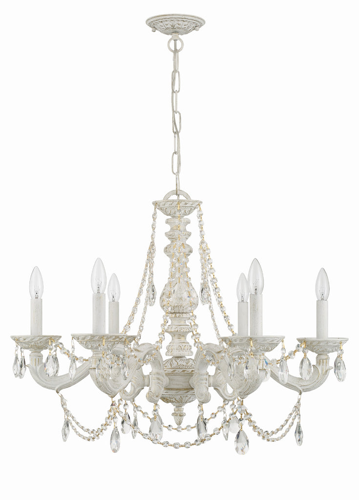 ##Antique Hardware## Paris Market 6 Light Clear Crystal Antique White Chandelier