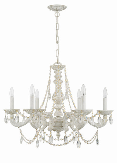 ##Antique Hardware## Paris Market 6 Light Clear Crystal Antique White Chandelier