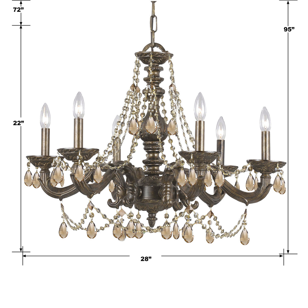 ##Antique Hardware## Paris Market 6 Light Golden Teak Swarovski Strass Venetian Bronze Chandelier