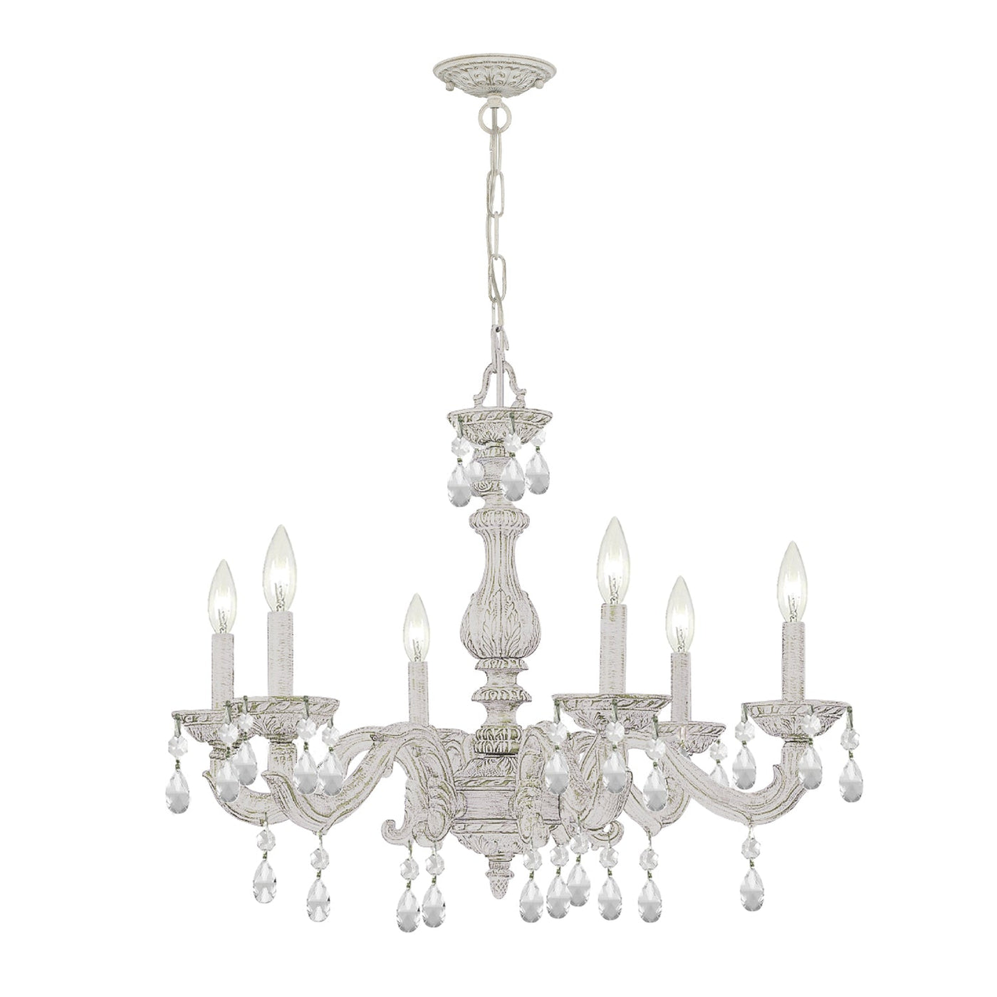 ##Antique Hardware## Paris Market 6 Light Spectra Crystal Antique White Chandelier