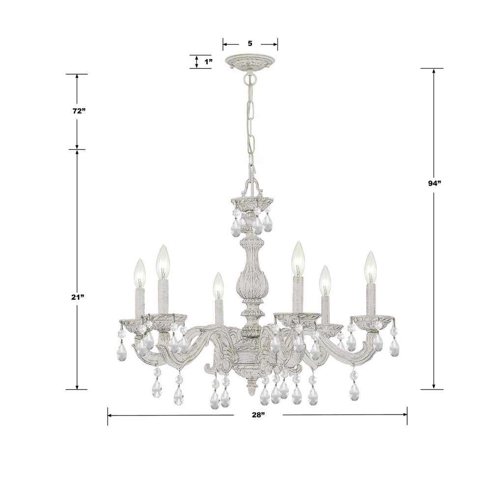 ##Antique Hardware## Paris Market 6 Light Spectra Crystal Antique White Chandelier