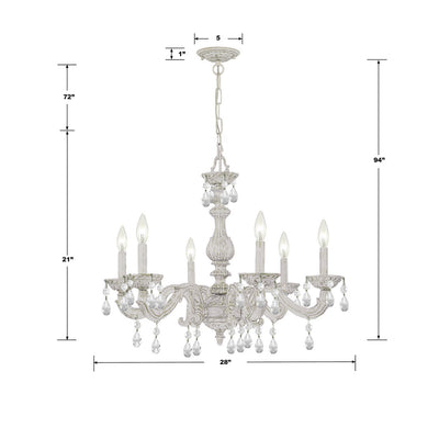 ##Antique Hardware## Paris Market 6 Light Spectra Crystal Antique White Chandelier