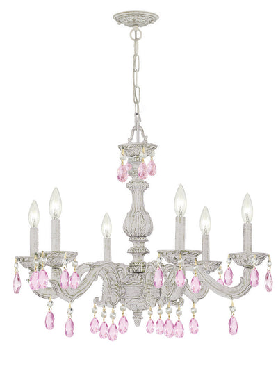 ##Antique Hardware## Paris Market 6 Light Clear Crystal Antique White Chandelier