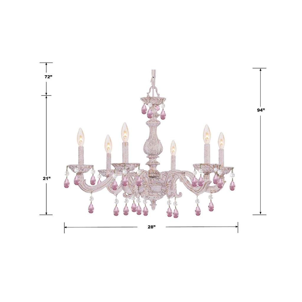 ##Antique Hardware## Paris Market 6 Light Rose Crystal Antique White Chandelier