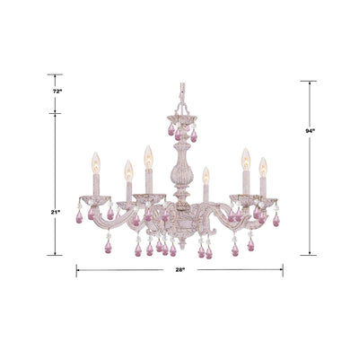 ##Antique Hardware## Paris Market 6 Light Rose Crystal Antique White Chandelier