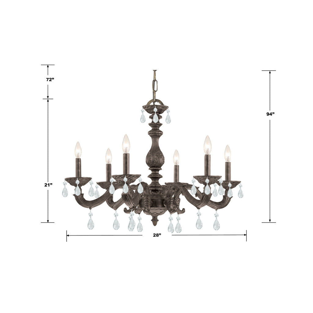 ##Antique Hardware## Paris Market 6 Light Swarovski Strass Crystal Venetian Bronze Chandelier